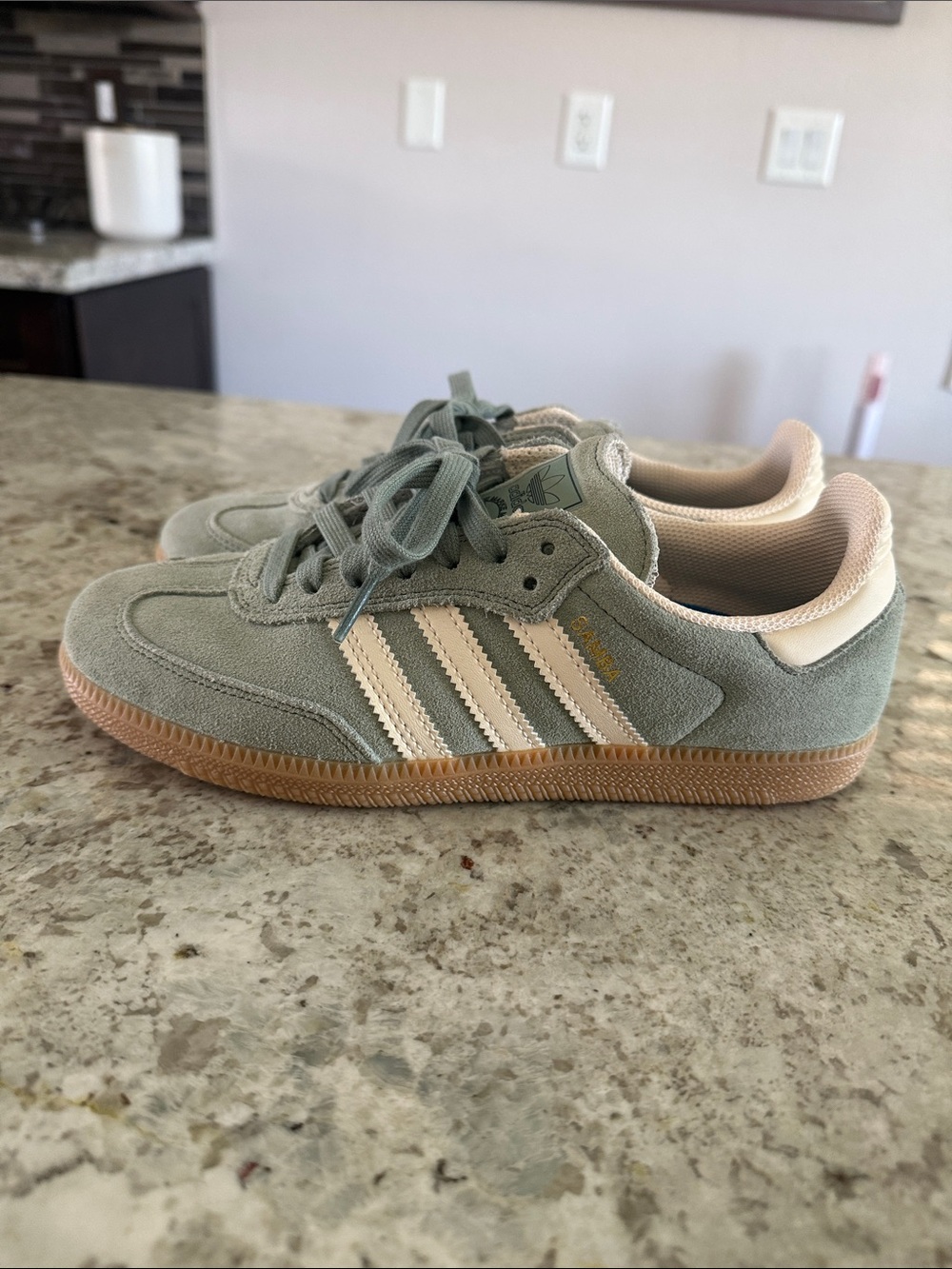 adidas Women's Suede Samba-Style Sneakers in Sage Green and Cream
